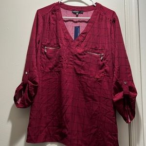 Adrienne Vittadini Red Shirt. 3/4 Sleeves NWT